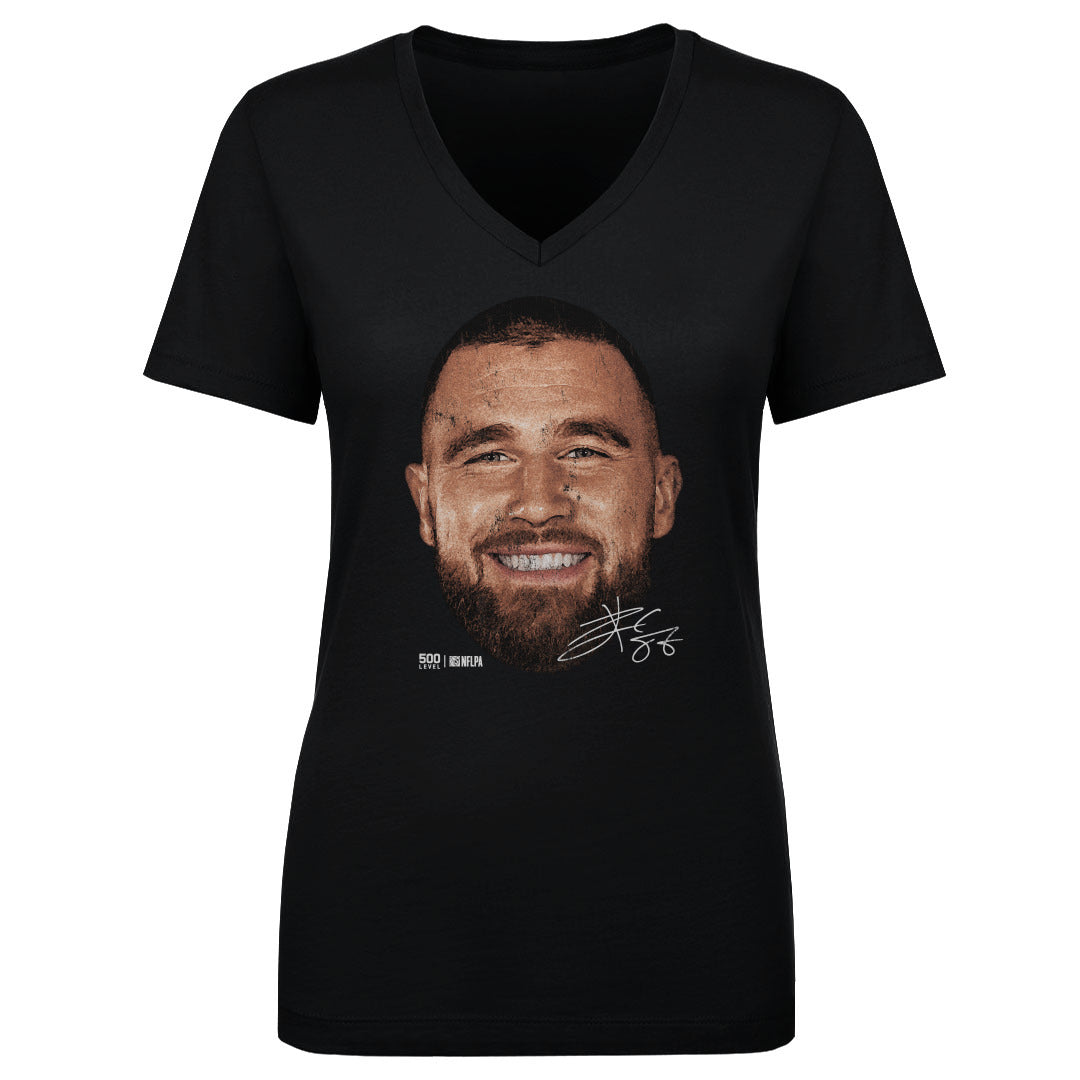 Travis Kelce Kansas City Vintage Head WHT Womens V-Neck T product image 2