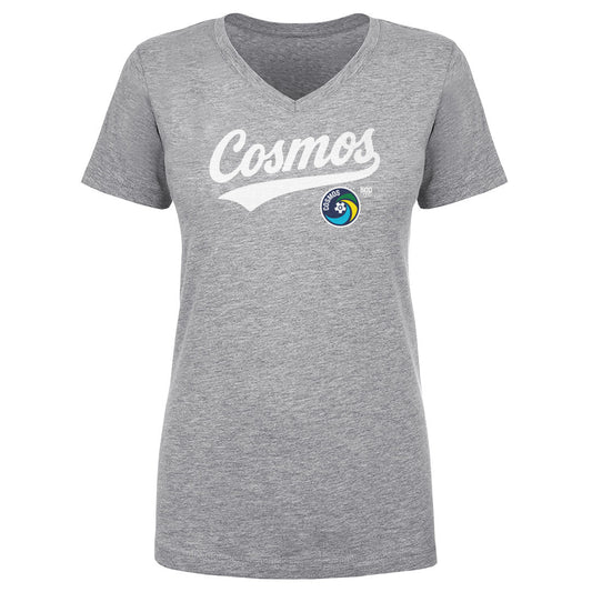 New York Cosmos Script WHT Womens V-Neck T Shirt 500 Level product image 1