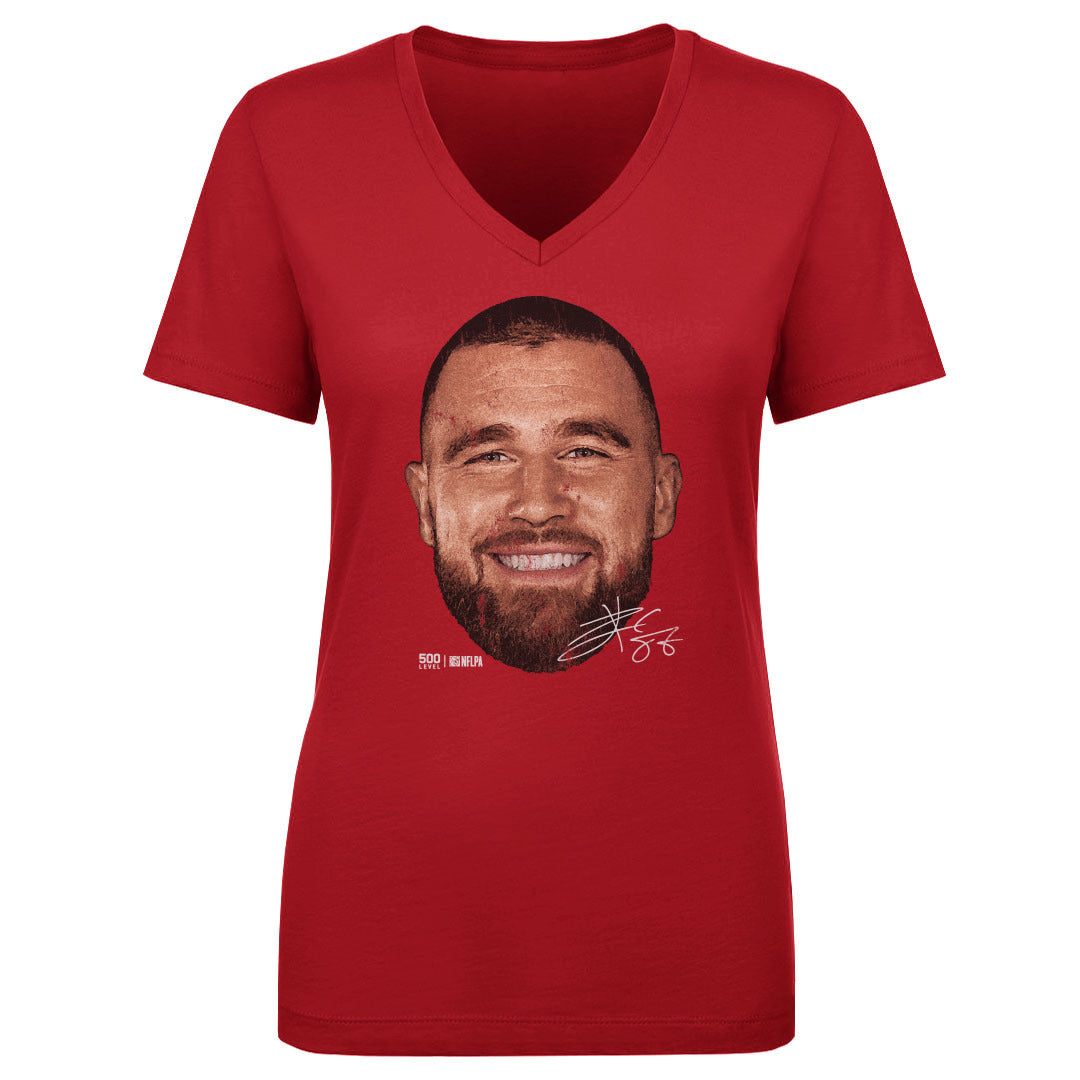 Travis Kelce Kansas City Vintage Head WHT Womens V-Neck T product image 1